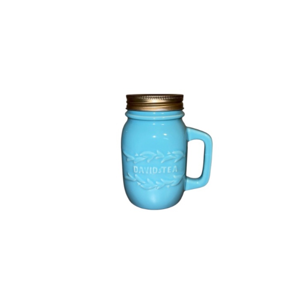 David’s Tea Light Blue Ceramic Mason Jar Mug with Lid and Infuser
